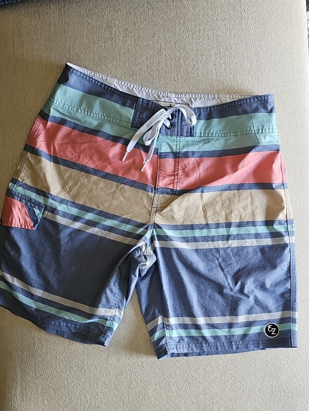 Ezekiel Coral, Light Blue & Navy Striped Board Shorts